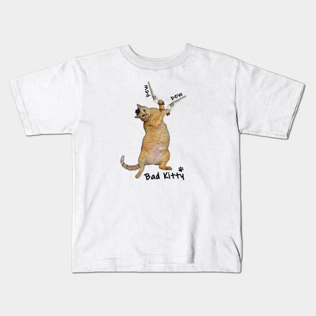 BAD KITTY WEARS A BLACK HAT Kids T-Shirt by RawSunArt